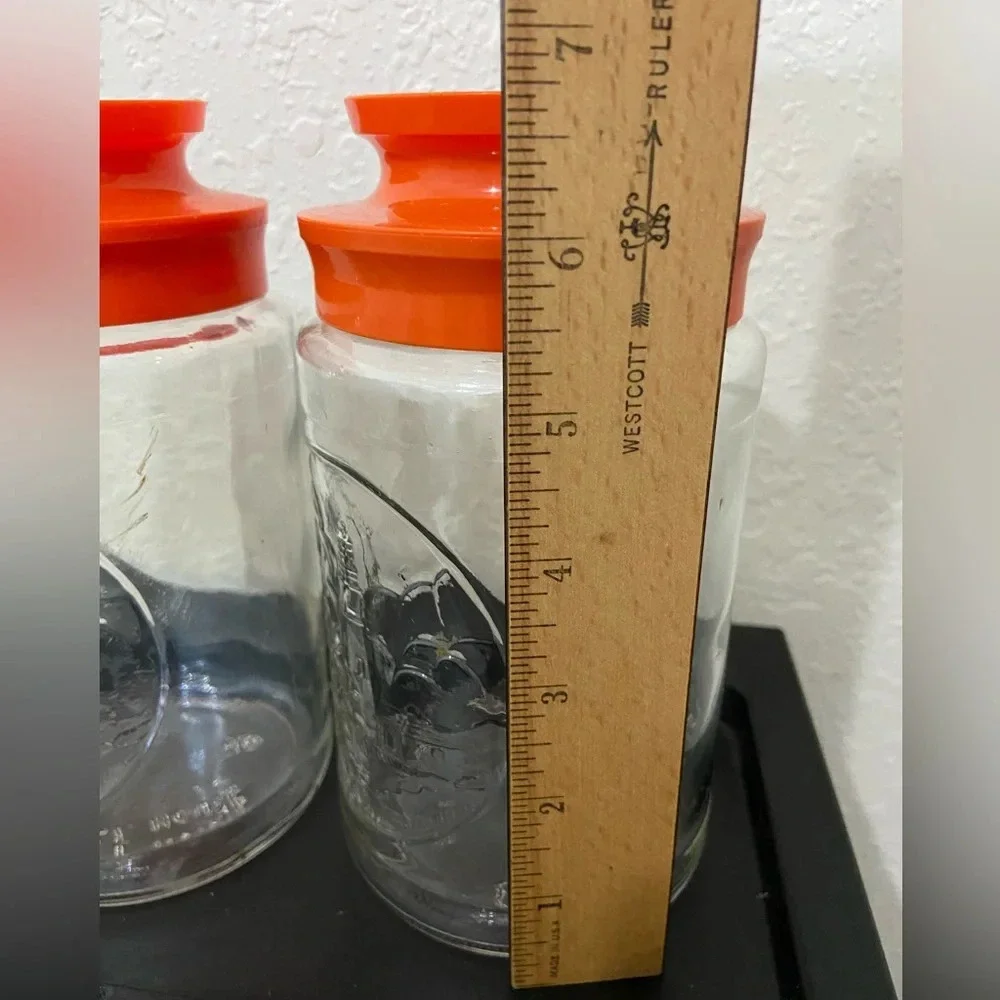 Set of 2 Anchor Hocking Glass Tang Jar Orange Lid Lighthouse Storage Canister